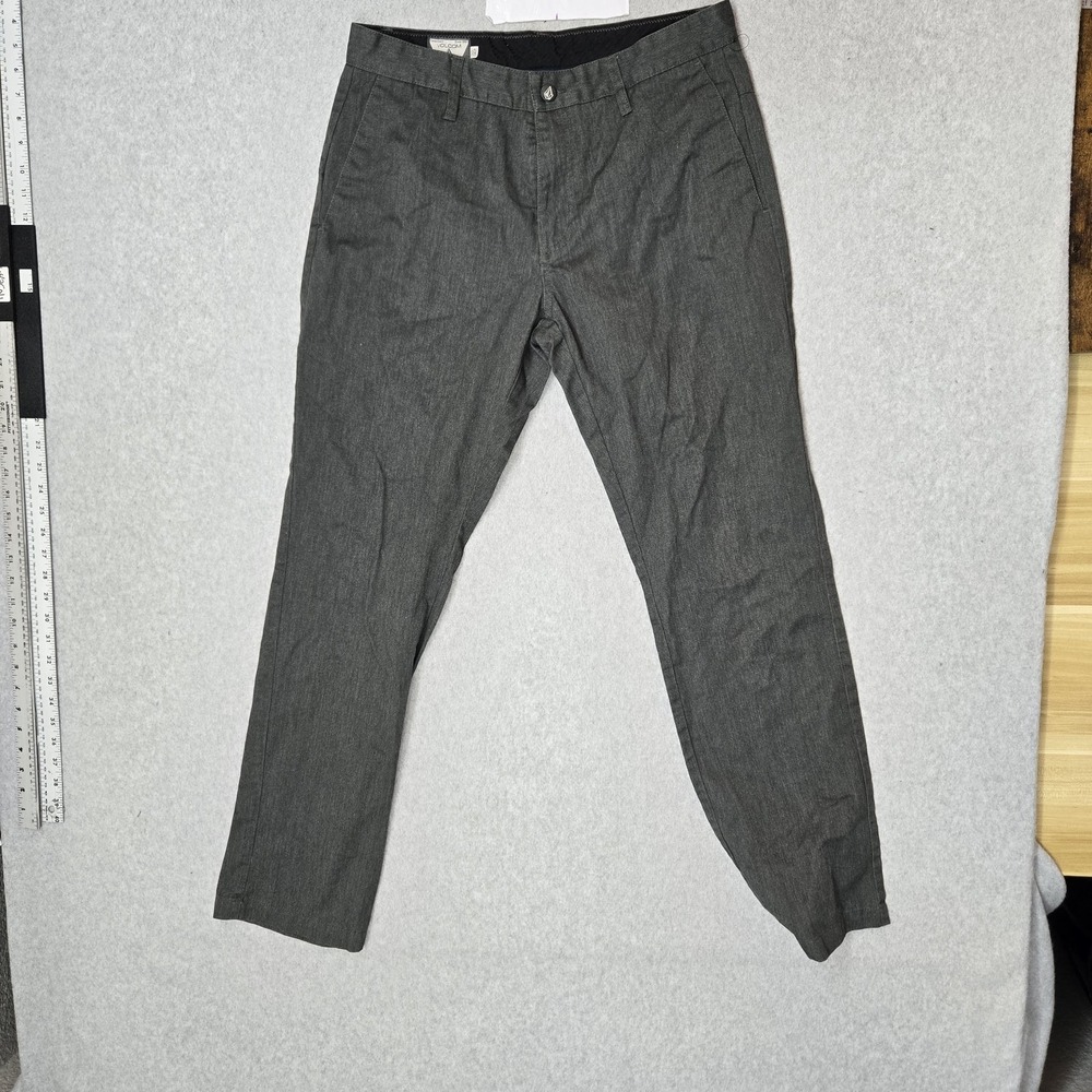 Volcom‎ Men Pants 32 Gray Chino Twill NIN01-0721-01 Button 31" Inseam Logo